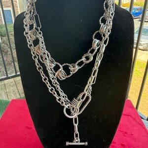 Anthropologie Layered Silver Multi-Chain Necklace